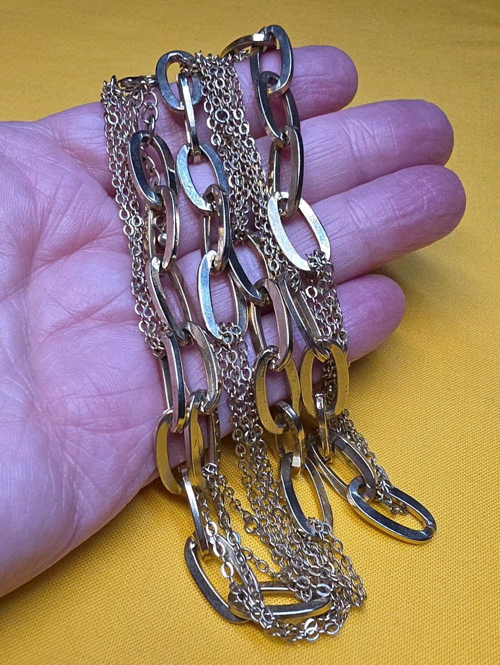 Vintage Gold Tone Multi-Strand Mixed Link Statement Necklace